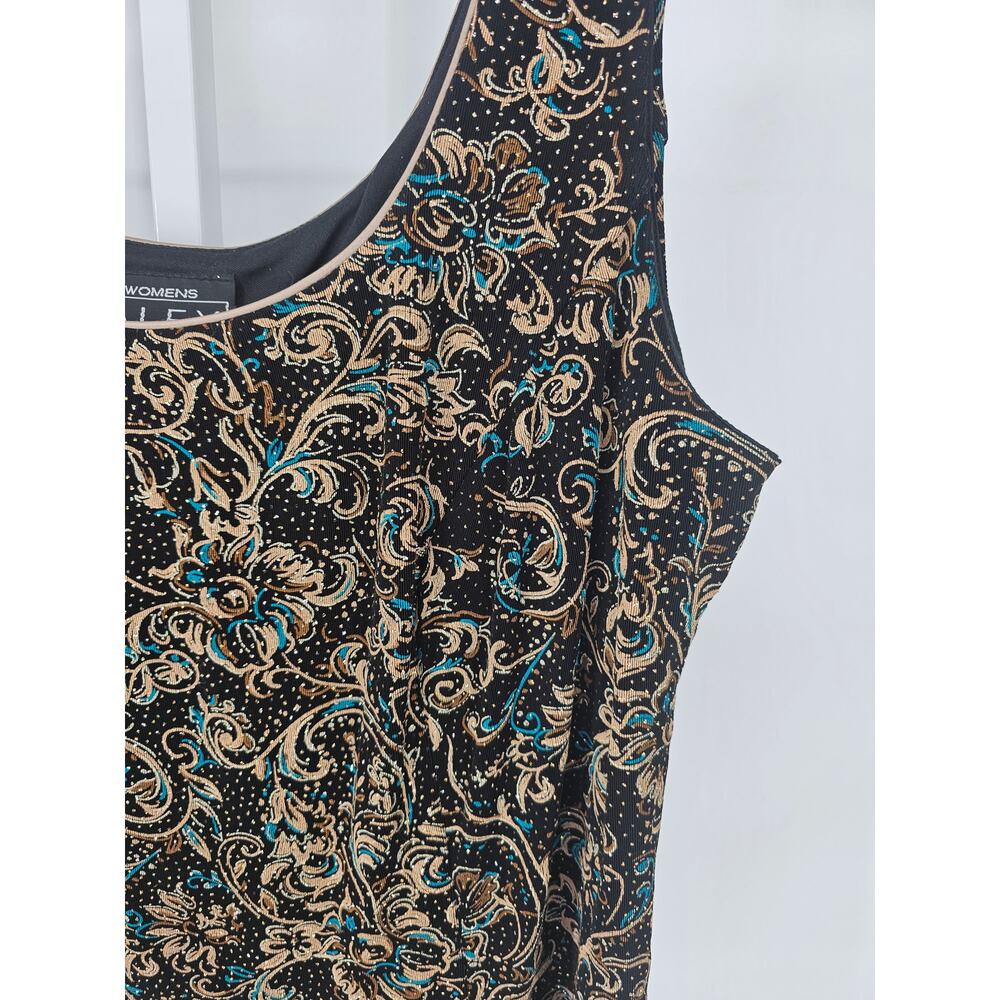 Alex Evenings Womens Sz 20 Sleeveless Formal Blouse Black Floral Slinky - Picture 2 of 4